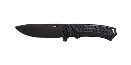 Das WOOX Rock 62 ist ein robustes Full-Tang-Messer aus Uddeholm Sleipner Stahl, mit Mil-Spec-Beschichtung, ergonomischem Griff und italienischer Lederscheide.